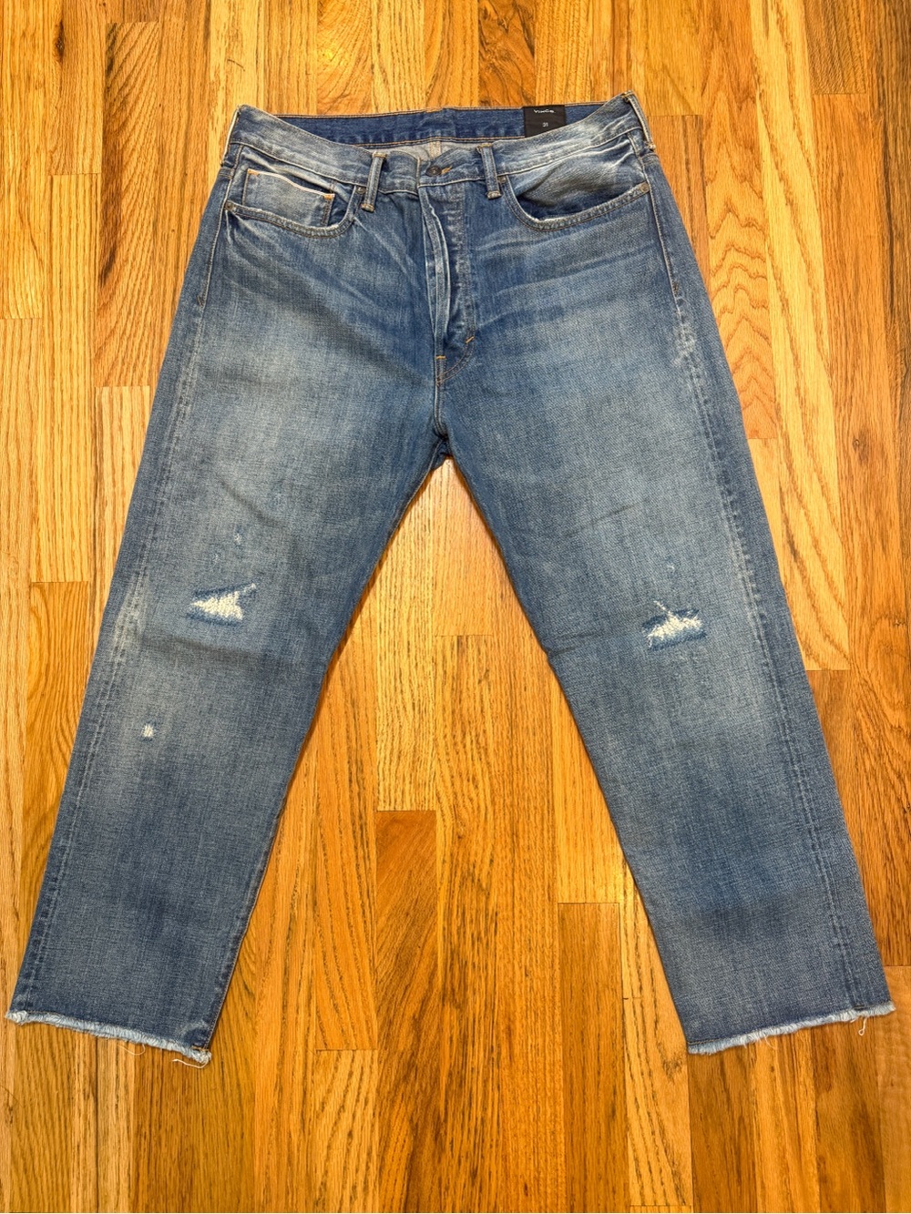 Vince Made USA Japanese Denim 100% Cotton Button Fly Distressed Jeans Size 31